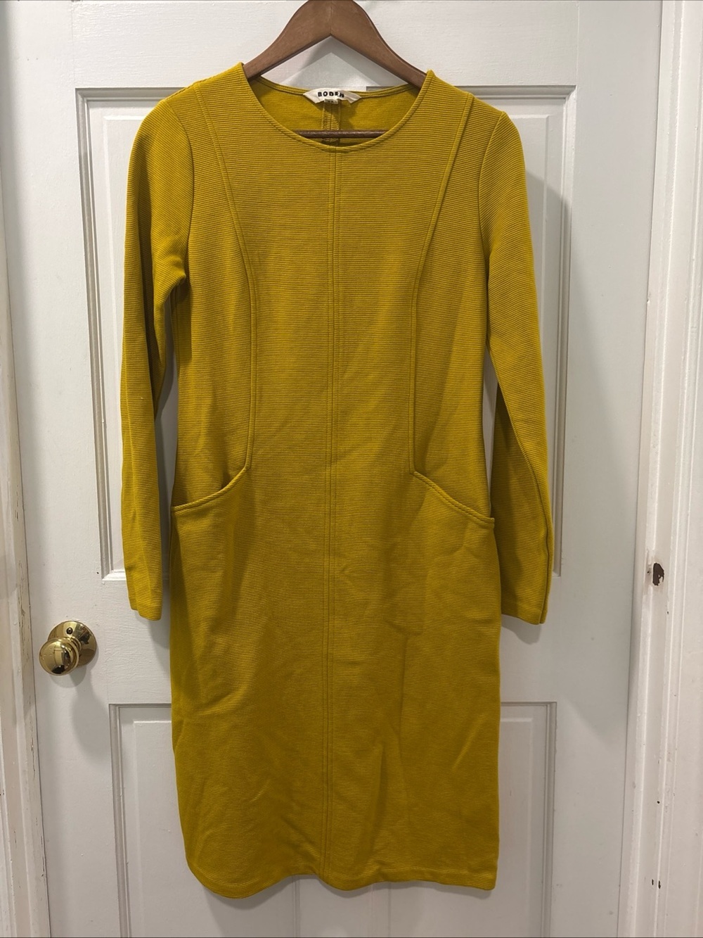 Boden Women’s Ellen Ottoman Dress Mustard Yellow Long Sleeve Pockets Size 6L EUC - Picture 4 of 8